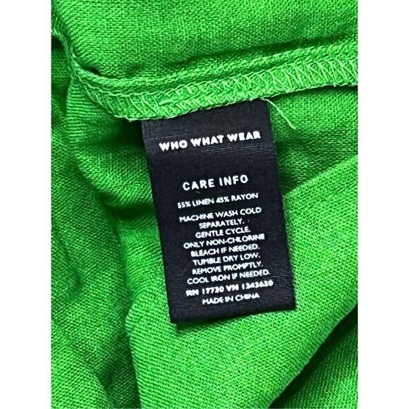 Who What Wear Linen Kelly Green High Waist Top Blouse LARGE Summer Flowy NWOT - Picture 7 of 12